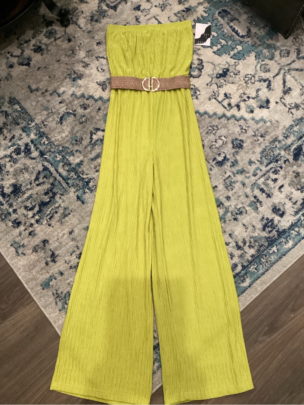 Strapless Lime Wide-Leg Jumpsuit with Belt